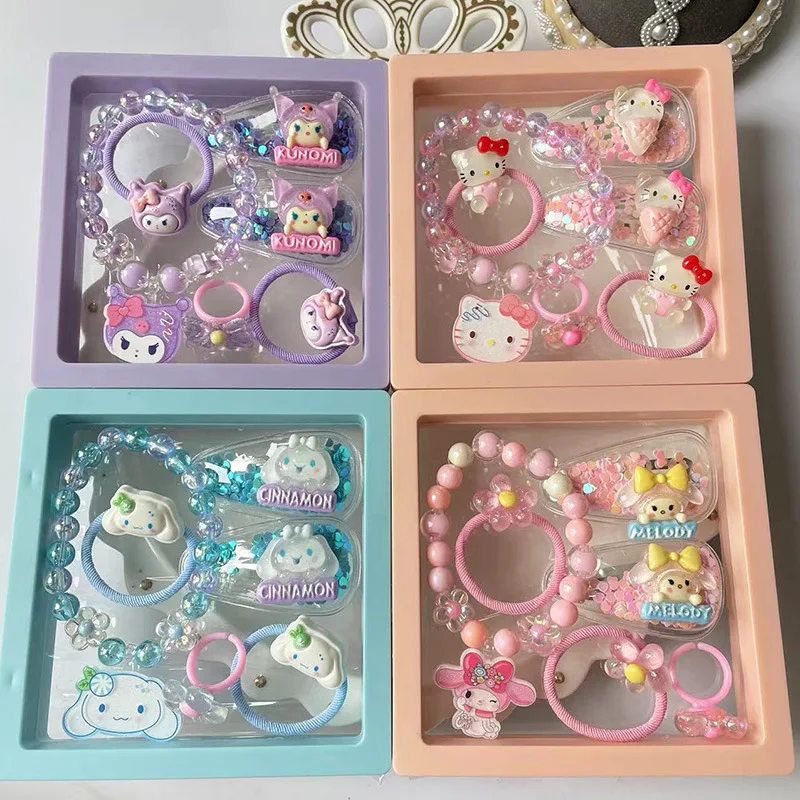 5 stücke Sanrio Anime Kawaii Hallo Kitty Cinna moroll Kinder Armband Schmuck niedlichen Kuromi Haarnadel Heads tring Zubehör Kinder Geschenke