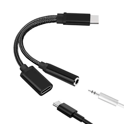Type C to 3.5mm Charge Audio Adapter 2 in 1 USB C Splitter Headphone AUX Audio Cable for Smartphone Splitter