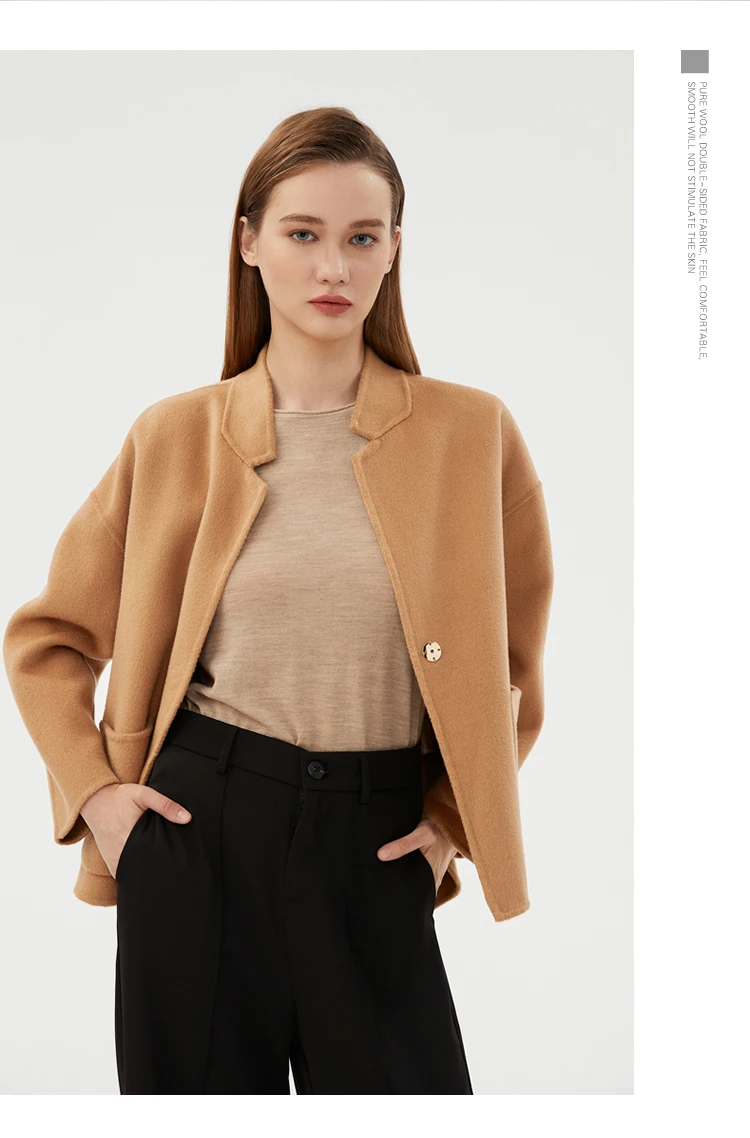 CAIXINGLE Herbst- und Winterneuer Damenmantel 100% Reine Wolle Wendbarer Wollmantel Stehkragen Schwalbenschwanz-Damen-Crop-Top – Detail 6
