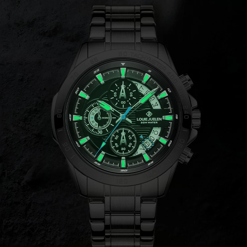 Jam Tangan Sport สำหรับผู้ชายนาฬิกาข้อมือสแตนเลสสตีลทหารกันน้ำได้หรูหรามีแบรนด์2024จับเวลานาฬิกาปฏิทินเรืองแสงนาฬิกาชายธุรกิจ