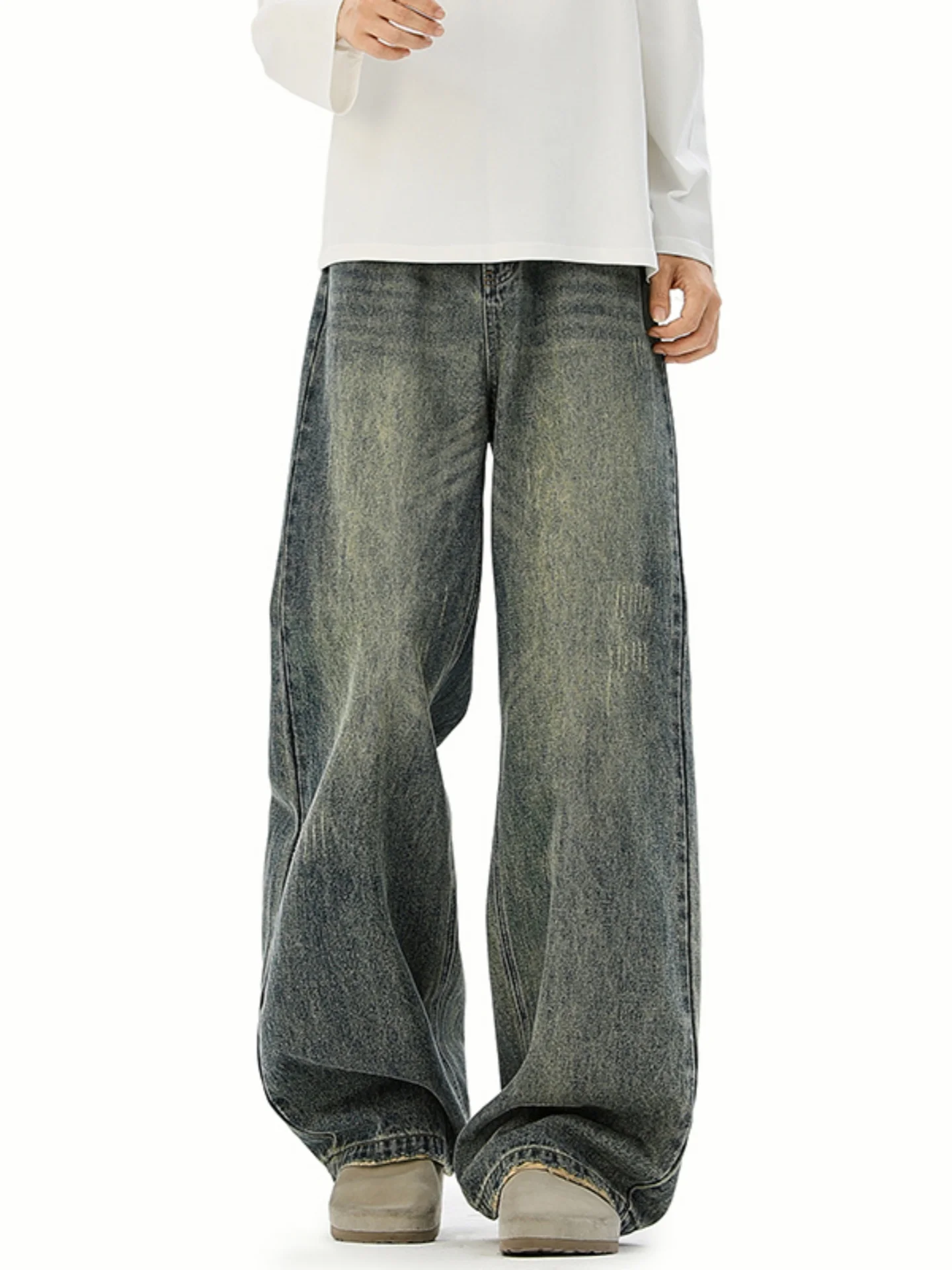 

Waed Vintage Men's Straight Leg Jeans Loose Slimming Flared Long Trousers Autumn American Sle Knife Wide Leg Pants