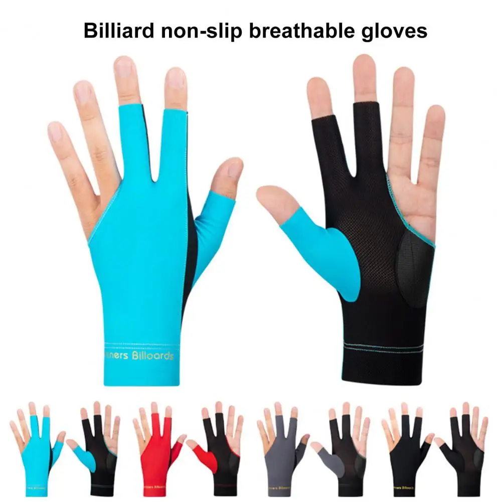 1 Pair Billiard Gloves 3 Fingers Soft High Elastic Pool Table Gloves Sweat Absorption Non-Slip Billiard Pool Gloves