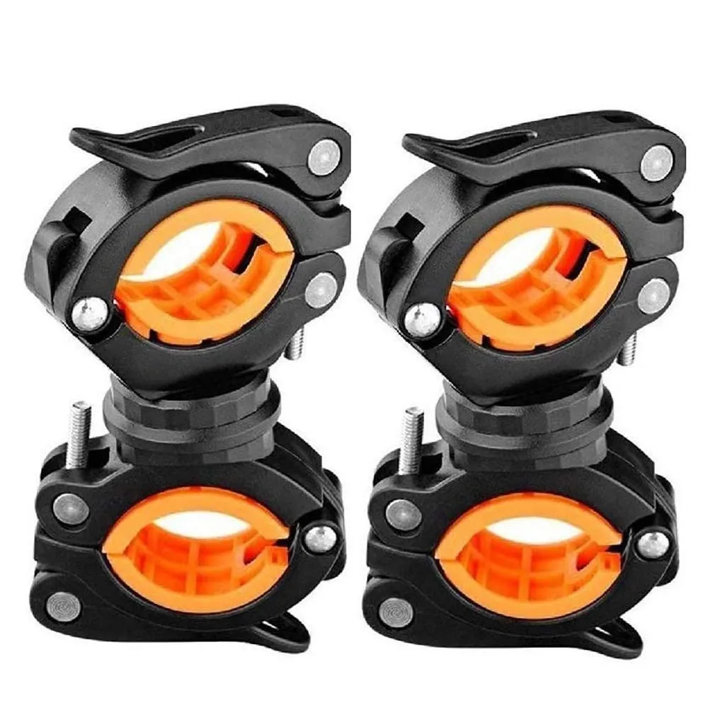 2 Pack 360° Rotation Flashlight Mount Holder Bicycle LED Light Clip Clamp