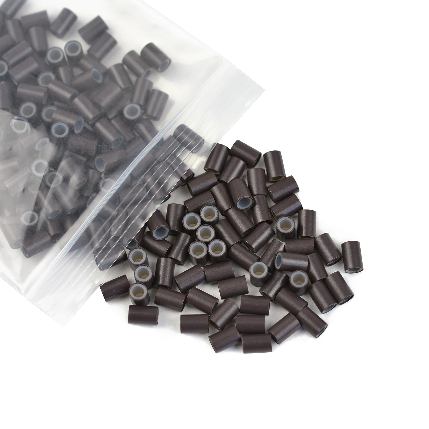 200 Pcs Silicone Lined Micro Rings Links Copper Beads 4.0 * 2.8* 6.0 mm Hair Beads for Hair Extensions Black/Dark Brown