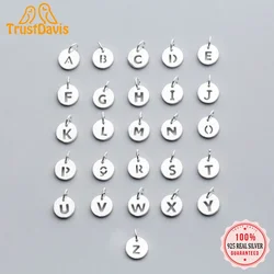 TrustDavis  Genuine 925 Sterling Silver Fashion Sweet Round 26 Letters Pendant For Women Wish Fine DIY Accessories Jewelry DZ81