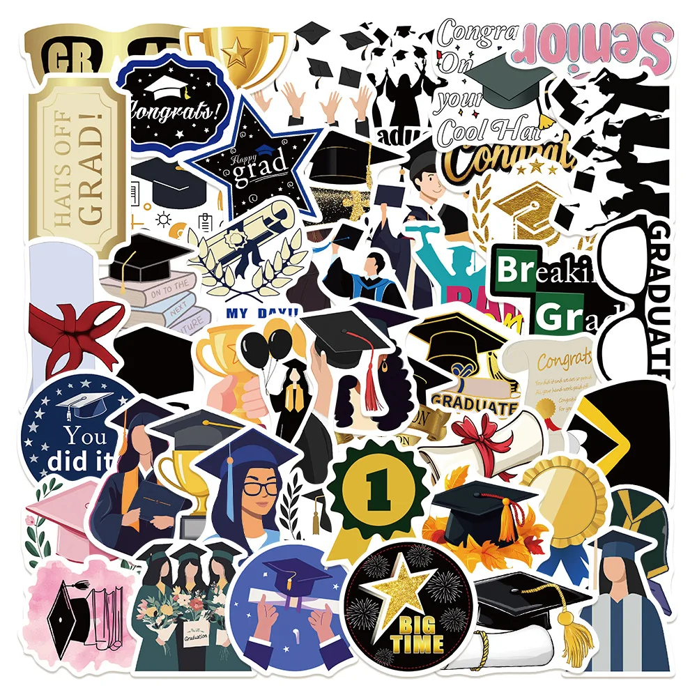 50/100 PCS Graduation Season Themed Stickers, Decorative Decals for Diaries, Stationery, Notebooks, Laptops and Scrapbooks