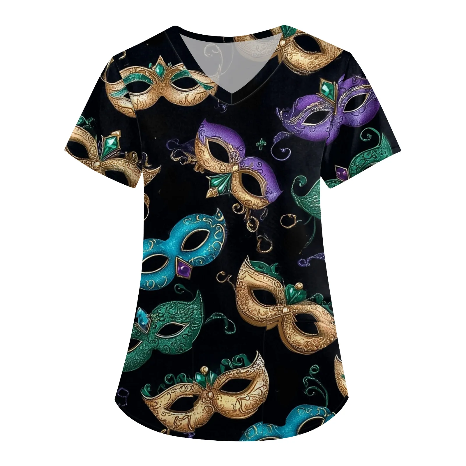 Carnival Printed Nurse Uniform V-Neck Protective Work Uniform Short Sleeved Top Ladies' Carnival Short Sleeve