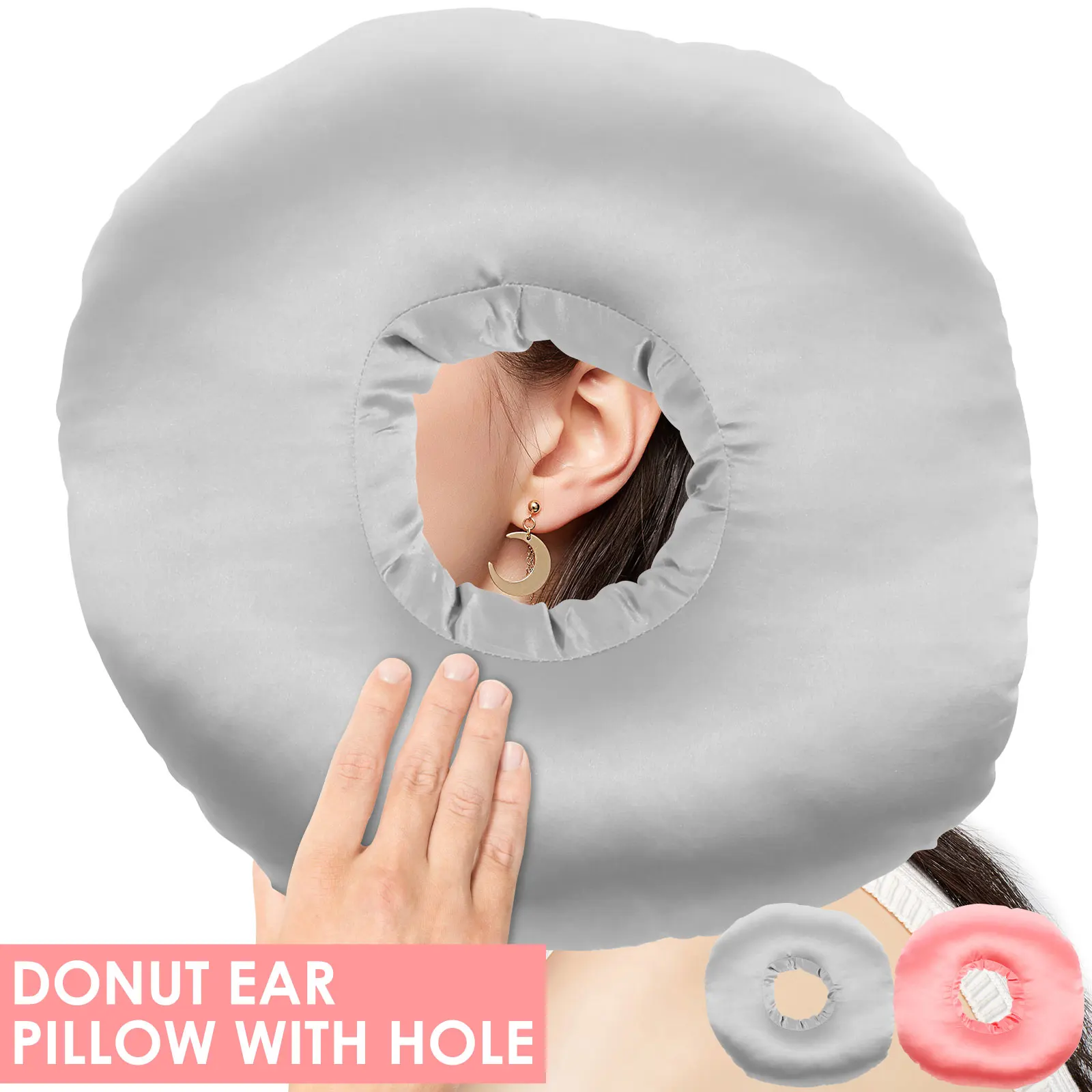 Ear Piercing Pillow Polyester Side Sleeper Donut Ear Pillow with Hole Round Pressure Relief Ear Guard Pillow Hollow Seat Cushion