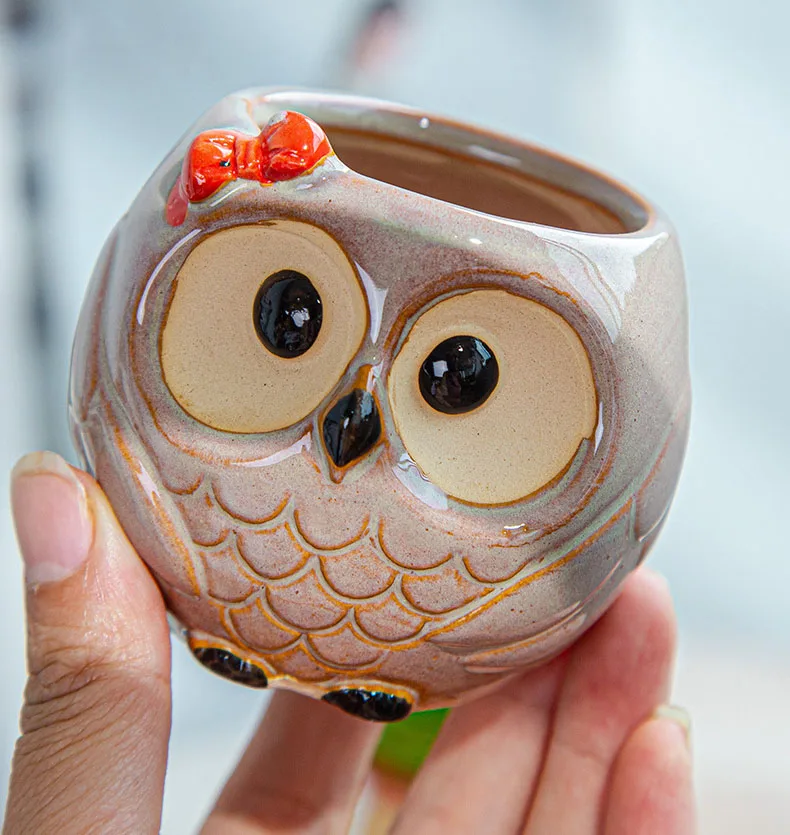 

Home Garden Supplies Decoration Ceramic Flowerpots Miniature Model Cute Owl Succulent Flower Pot Planter Desktop Decorations