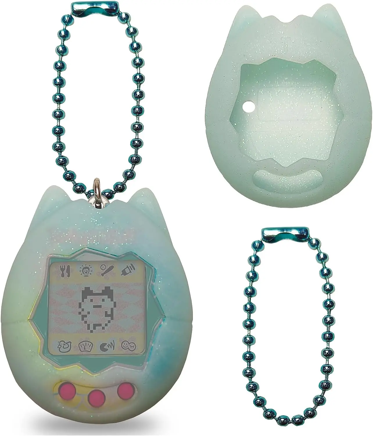 Silicone Protective  Cover Case and Screen Protector and color chain  Replacement for Tamagotchi Original Digital Pet