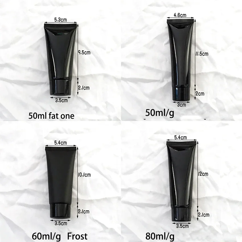 10g 15g 20g 30g 50ml 60g 80g 100g 200ml Black Plastic Squeeze Bottle Refillable Cosmetics Container Skin Care Cream Soft Tube