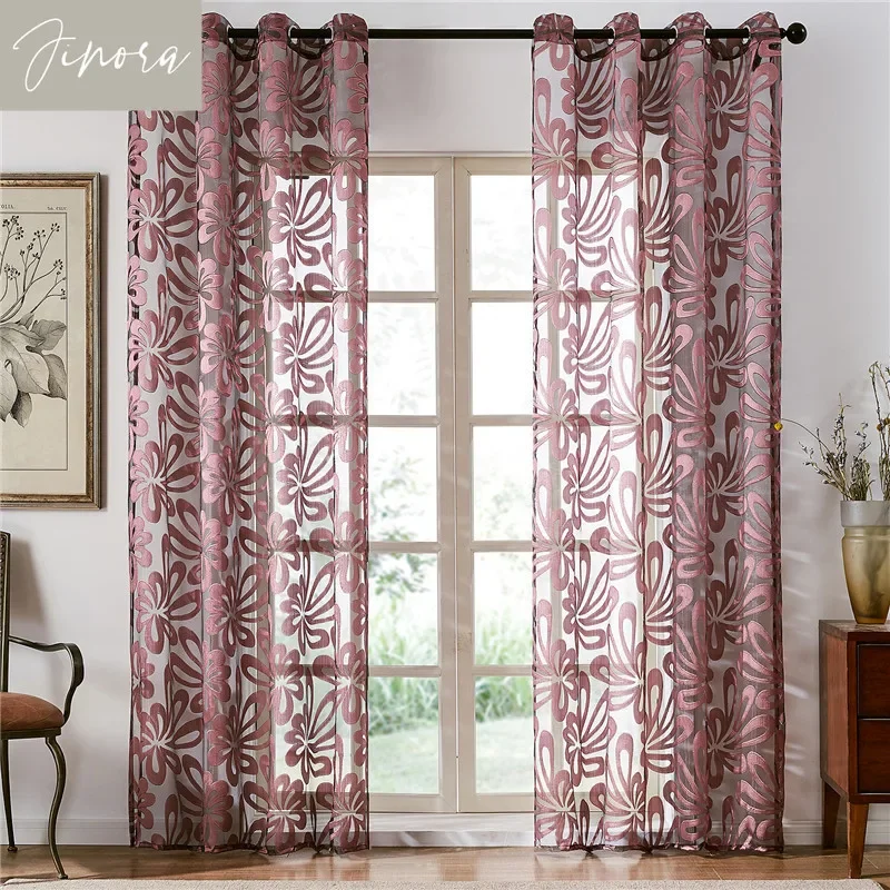 New European Style Jacquard Glass Tulle Curtains for Living Room Bedroom Gauze Curtains Solid Color Yarn Customized Decoration