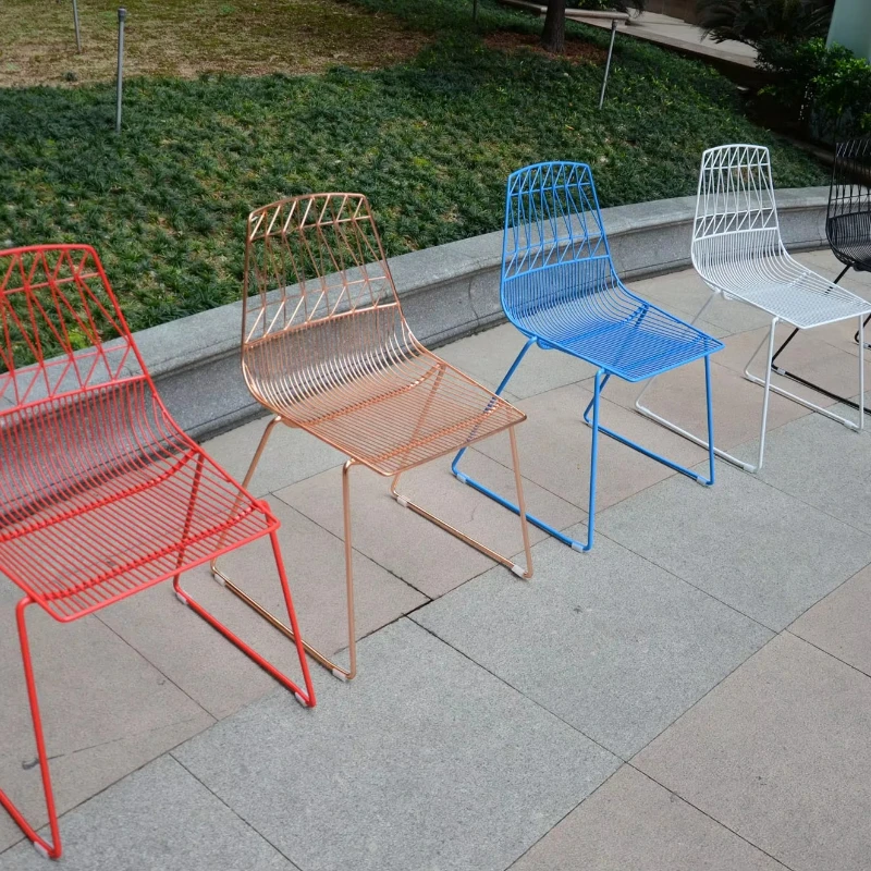 

Stackable Rose Gold Brass Gold or White Black Wire Terrace Restaurant Wedding Furniture Dining Chairs