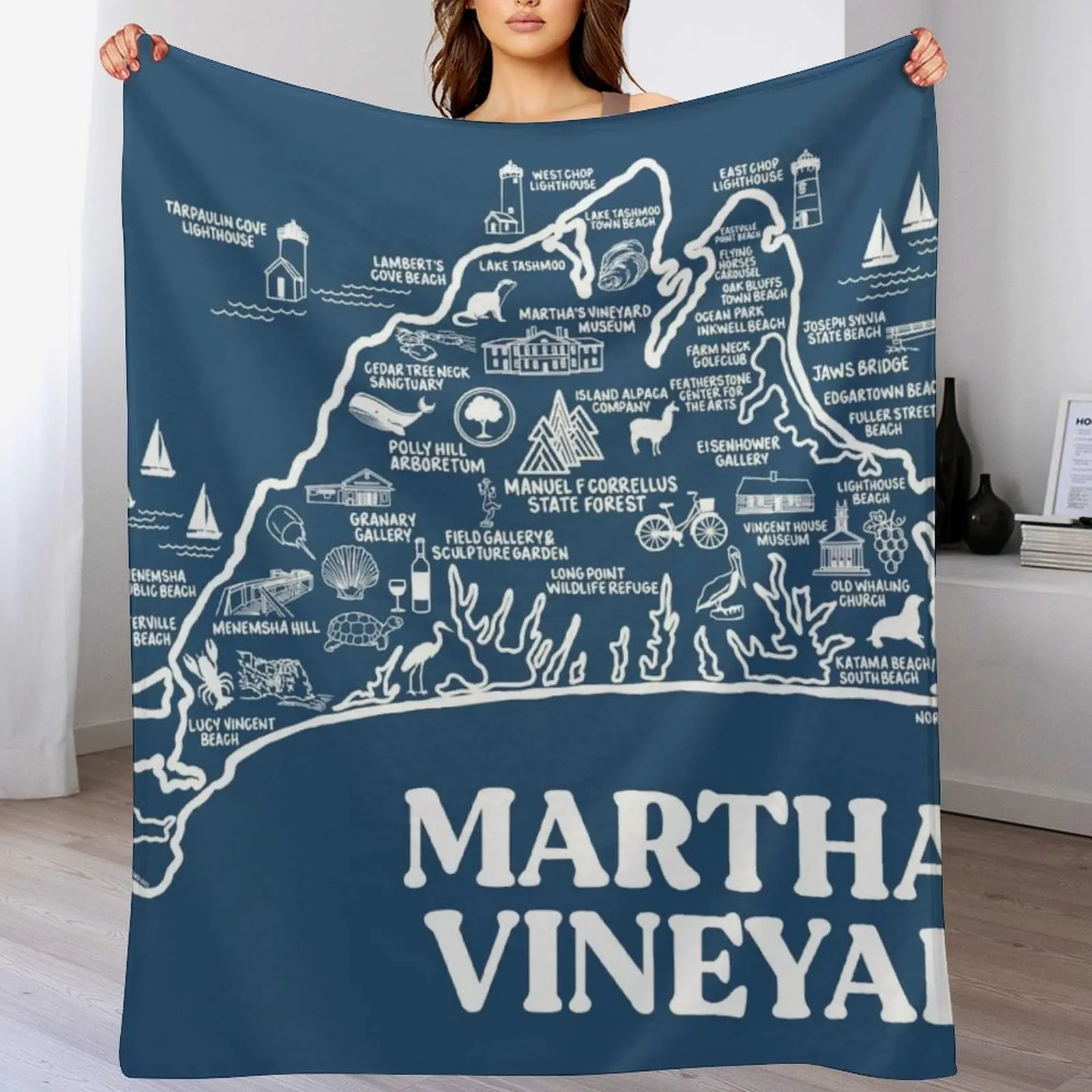 

Martha's Vineyard Map Throw Blanket Hairy Bed linens Decorative Beds Loose Blankets