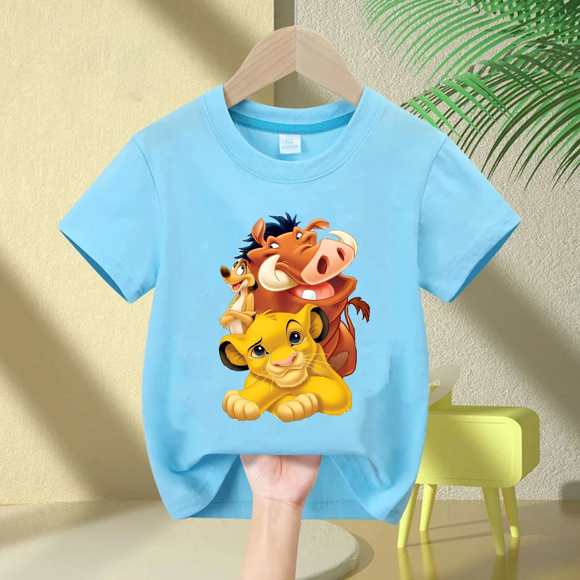 The Lion King Kids T-Shirt - Simba, Timon & Pumbaa Cute Stack Print, Cotton Short Sleeve Summer Top for Boys & Girls