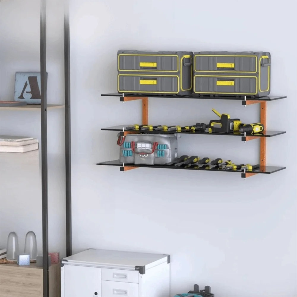 Wood Metal Combined Wall Mounted Storage Shelf Wood Style Shelf Board Sturdy Metal Frame Floating Shelf Space Saving Design