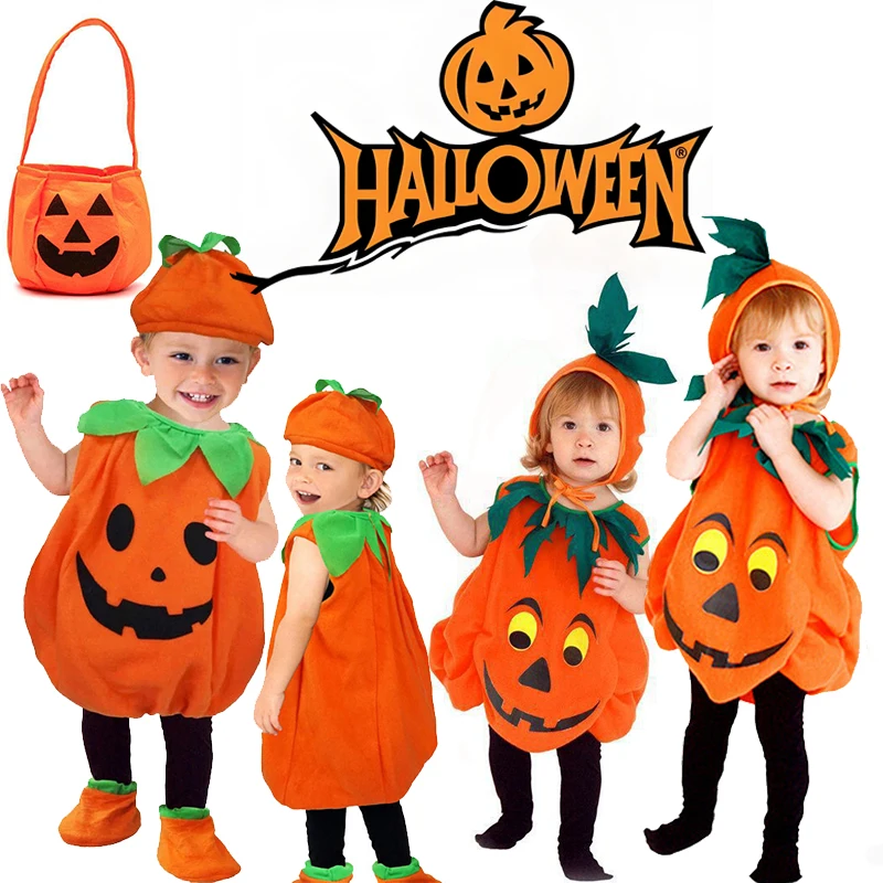 

Halloween Pumpkin Jumpsuit Costume for Kids Girls Cosplay Vampire Fancy Dress Children Carnival Party Cape Dress With Headband