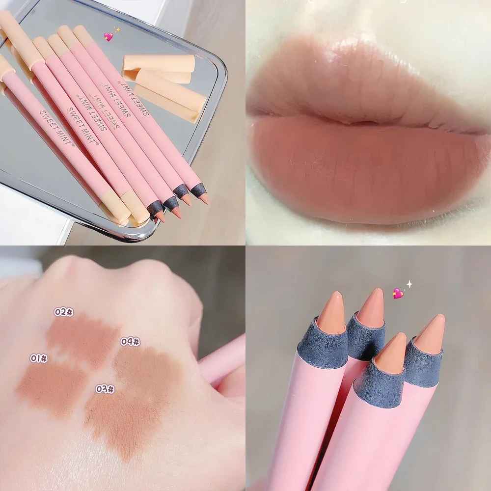 Waterproof Lipliner Pencil Matte Velvet Lipstick Pen Outline Lip Shape Long Lasting Non-stick Cup Smooth Soft Nude Line Makeup