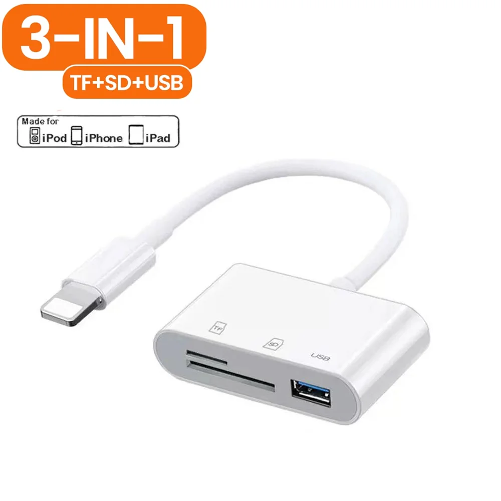 

Адаптер USB-камеры Lightning TypeC на SD и TF-карту 3-в-1 для iPhone iPad Card Reader USB-ключ для USB-вспышки Plug Play