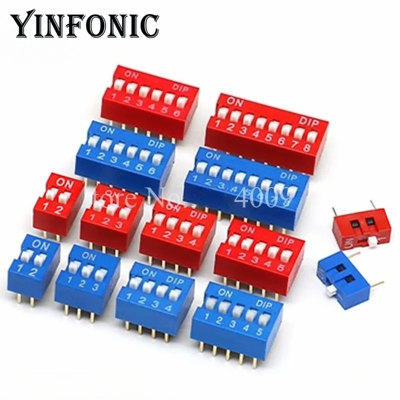 

10Pcs/Lot Slide Type Switch Module DS-1/2/3/4/5~12 Bit 2.54mm DIP Red/Blue Toggle Switch Snap For PCB Board