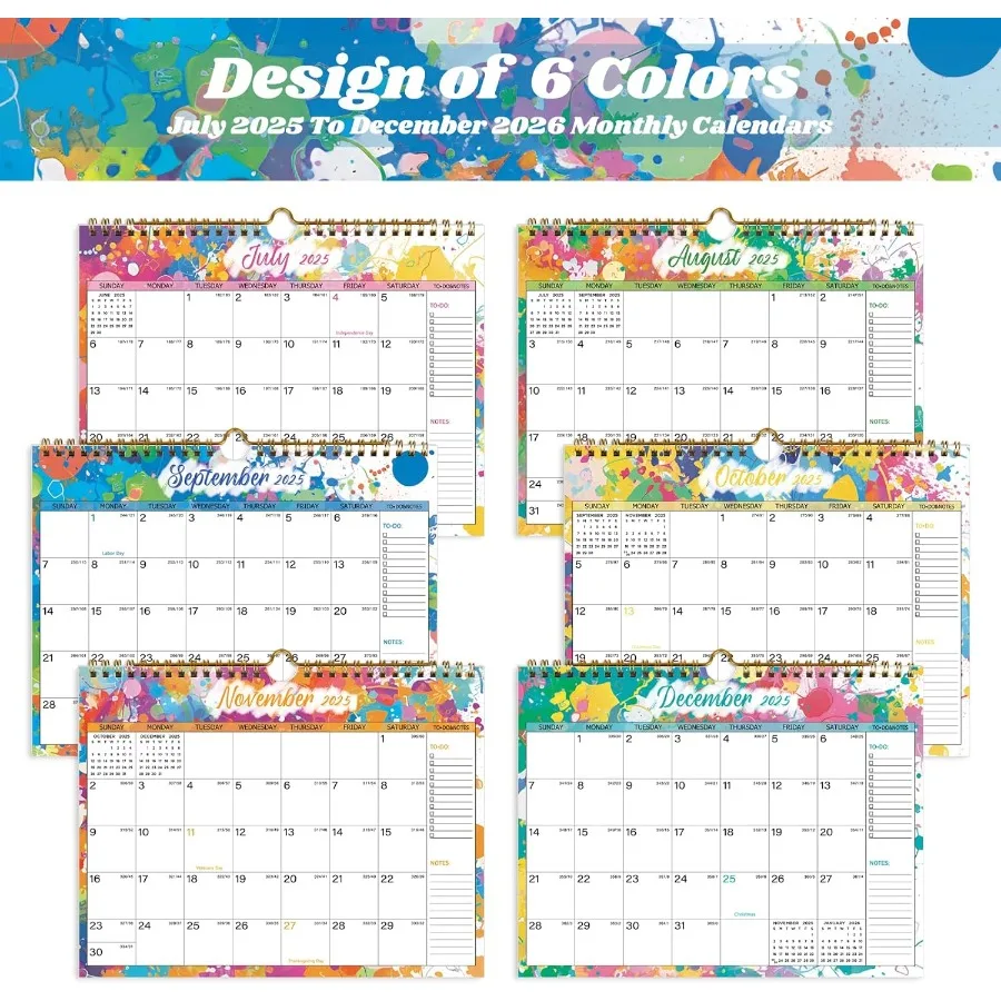 التقويم 20252026 18 شهرًا تقويم الحائط من يوليو 2025 إلى ديسمبر 2026 تقويم مع مواعيد جوليان 11 بوصة × 8.5 بوصة ملونة #4