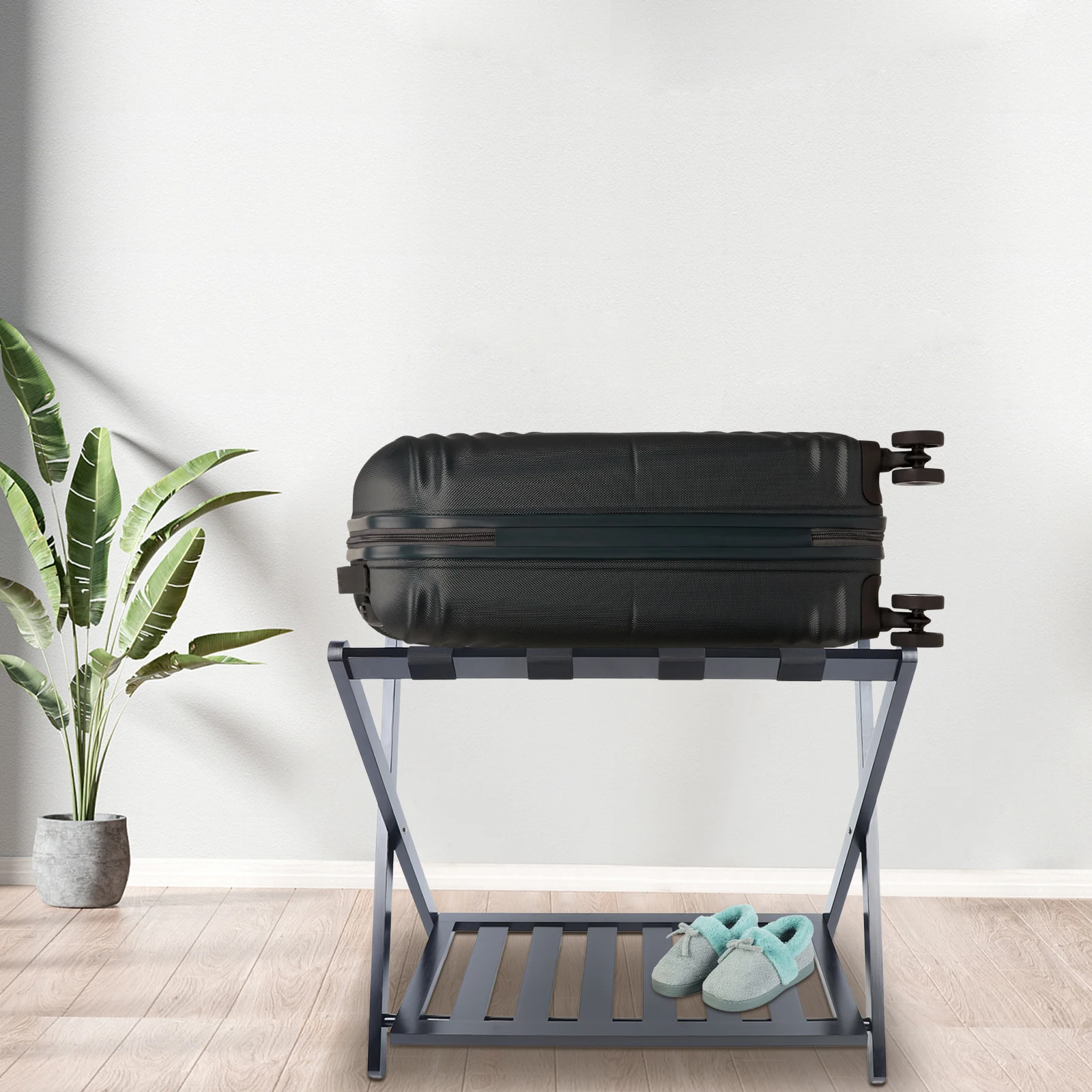 

Foldable Space-Saving Home Storage Double-Layer Luggage Rack Excellent Load-Bearing Capacity for The Bedroom and Guest Room
