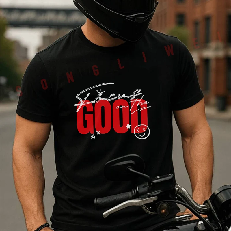 

Focus On The Good Design Moto Summer Short-sleeved Cotton T Shirt Men Women Streetwear Loose T-shirts