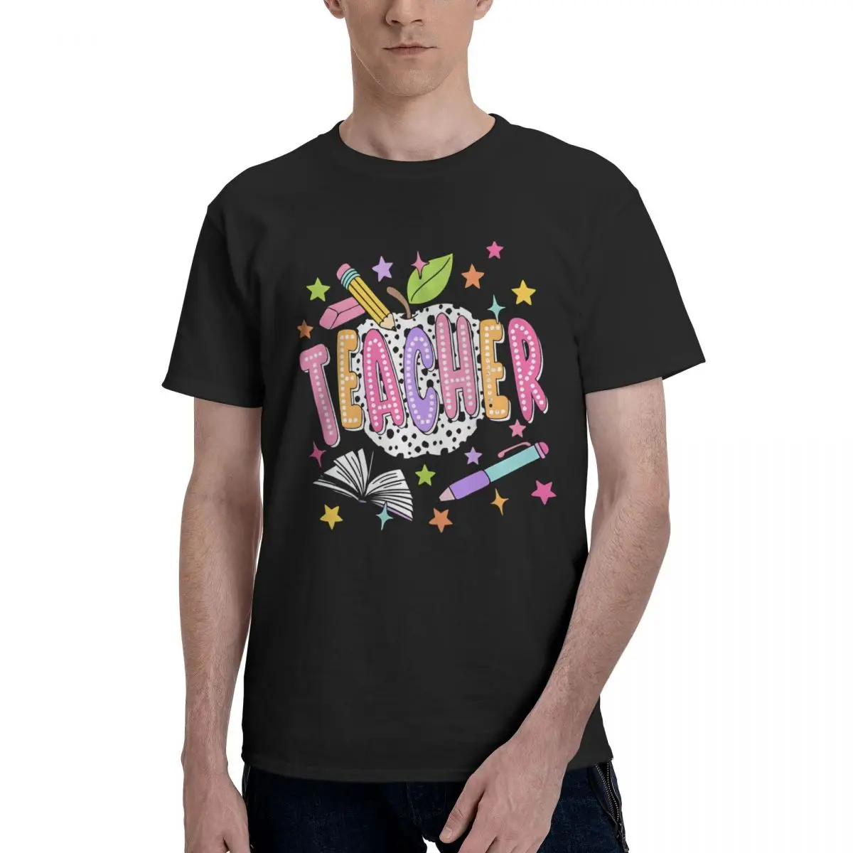 Colorful Teacher Apple Decor premium Motion High grade Championship Tees Leisure USA Size