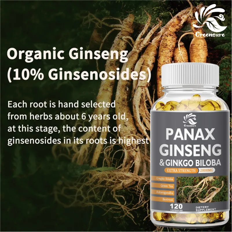 60/120PCS Ginseng Vegetarian Capsules for Energy, Focus, Performance, Vitality & Immune