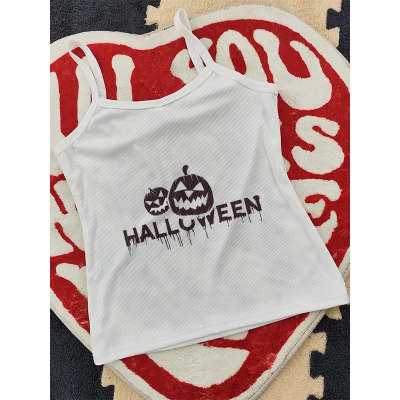 Y2k Kleidung Ernte Tops Frauen ärmellose Halloween Grafik T-Shirts O-Ausschnitt T-Shirts trend ige sexy Camis Mädchen Schlinge schlanke Weste Streetwear