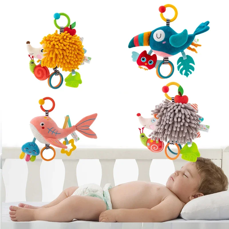 Juguete suave para colgar en la cama de animales, sonajero para bebé, juguete con campana para recién nacido con estimulación sensorial y características educativas