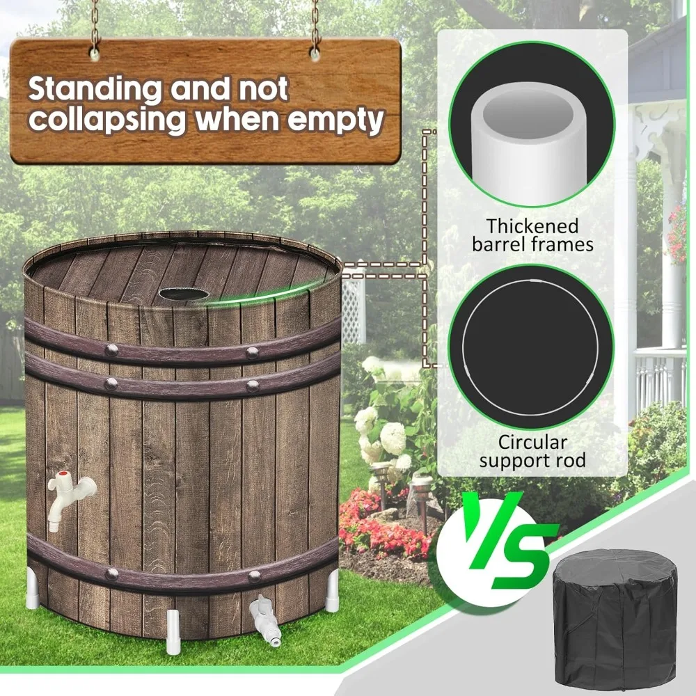 Collapsible Rain Barrels, 50 Gallon Rain Water Collection Barrel,Rain Catcher Barrels to Collect Rainwater from Gutter,Woodgrain