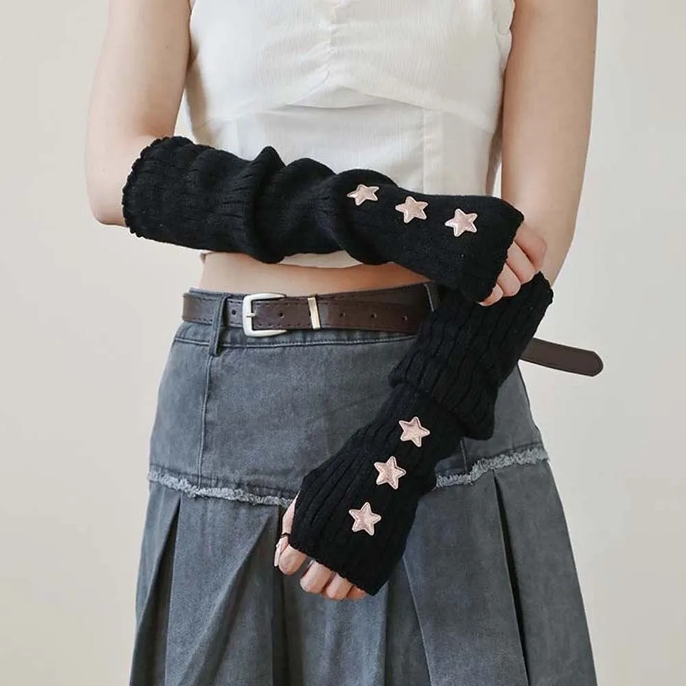 Maniche senza dita lavorate a maglia elastica tinta unita lunga copertura del braccio stella Y2K traspirante scaldino hip-hop polsino lungo festa