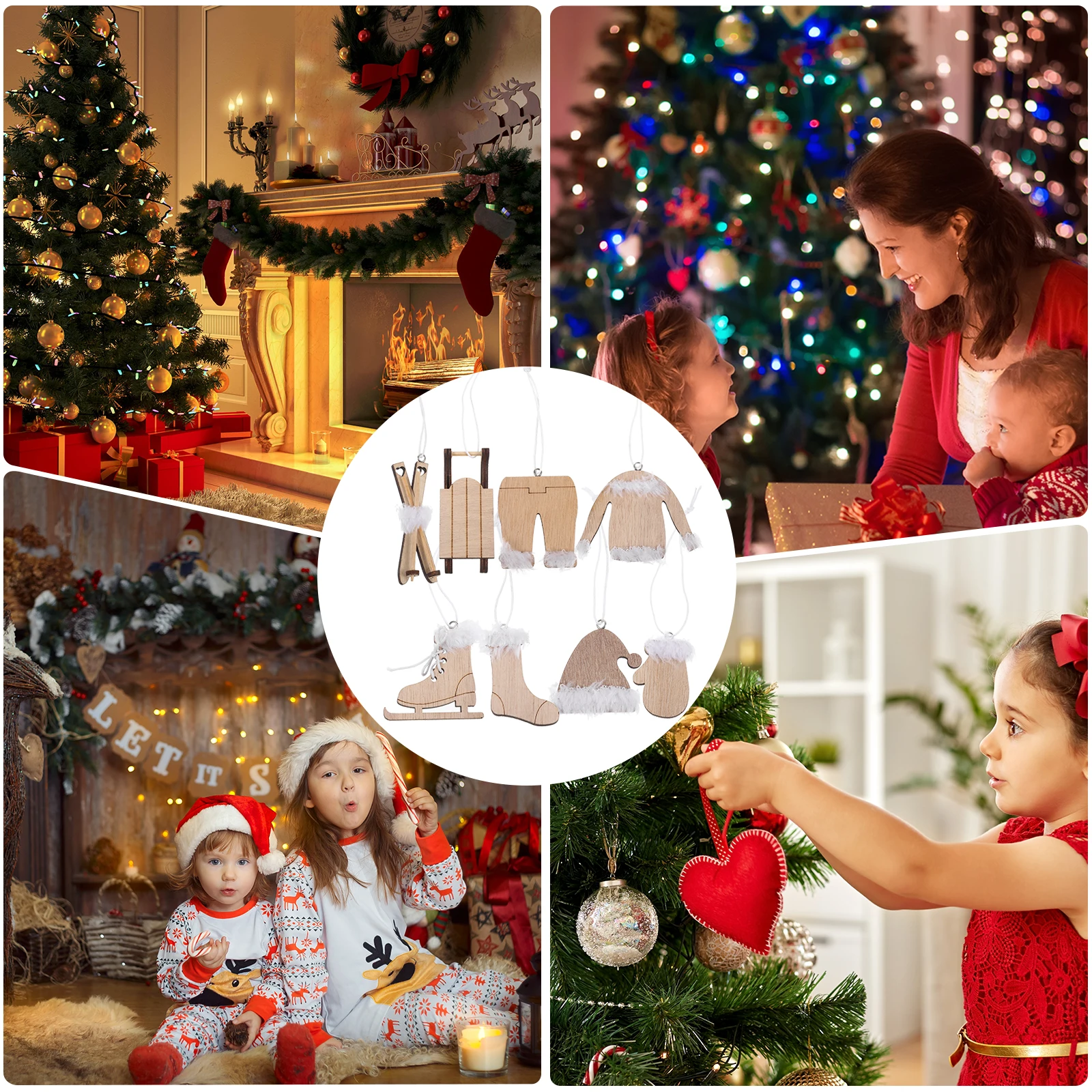 

8Pcs Christmas Wooden Sleigh Decors Exquisite Xmas Tree Pendants Home Office Decor Wooden Sleigh Decors Xmas Pendants