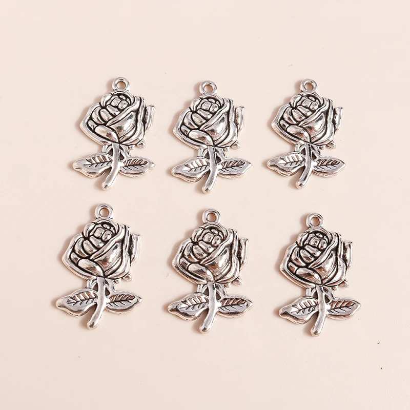 20 Stück 16x24mm Niedliche Blumen-Anhänger aus Legierung zum Basteln von Ohrhängern, Halsketten, Armbändern, DIY-Handwerk und Schmuckzubehör – Detail 2