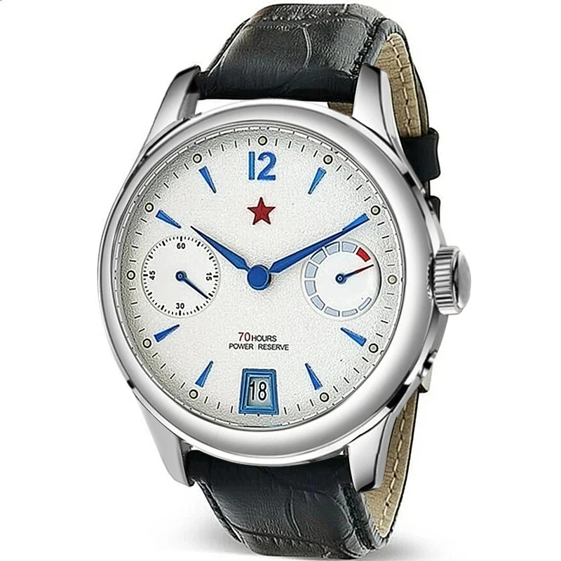 SEAKOSS Red Star Mens Watch Sapphire Peacock Movement Automatic Chronograph 70 Hours Power Reserve Mechanical Wristwatch