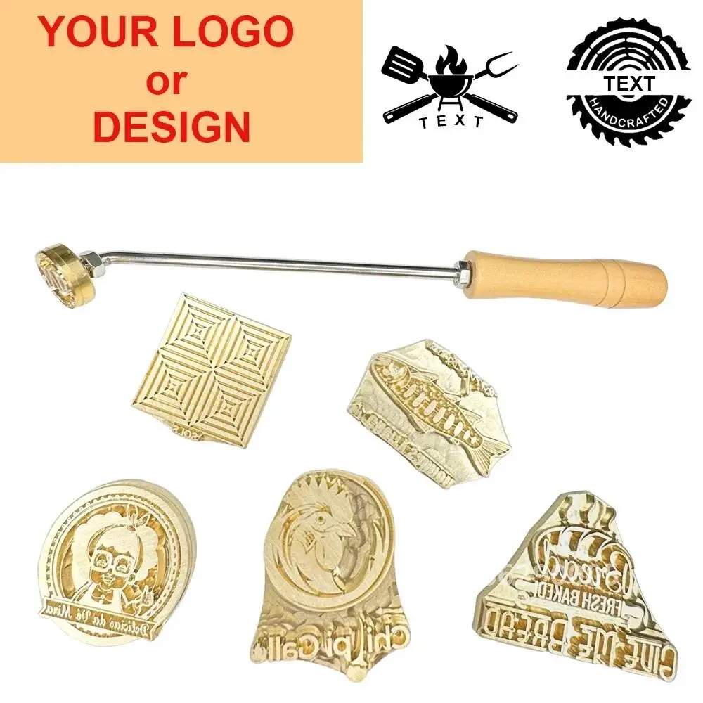 Branding Iron Stamp Custom Logo or Your Design Stamp Head and Handle Set Wedding Wood Sign Leather Bread Cake Burger Seal