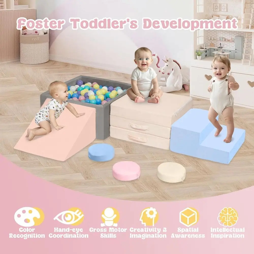 Giocattoli da arrampicata per 1 anno, blocchi da arrampicata in schiuma per bambini con grande pozzo per bambini piccoli, set da gioco morbido da 7 pezzi, scalatore per interni