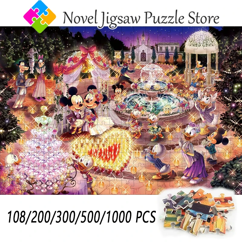 

108/200/300/500/1000 Pcs Puzzles Disney Jigsaw Puzzles Mickey and Minnie Romantic Puzzle for Valentines Gift Home Decoration
