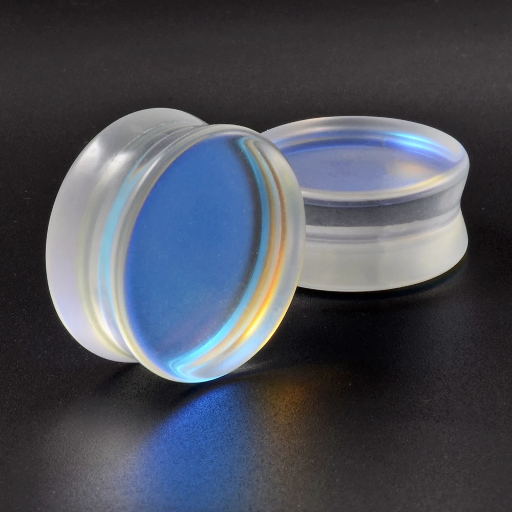 Pair Top Quality Double Flare Iridescent Glass Flashback Ear Plugs AB Color Tunnel Gauge Ear Stretching Piercing Expander