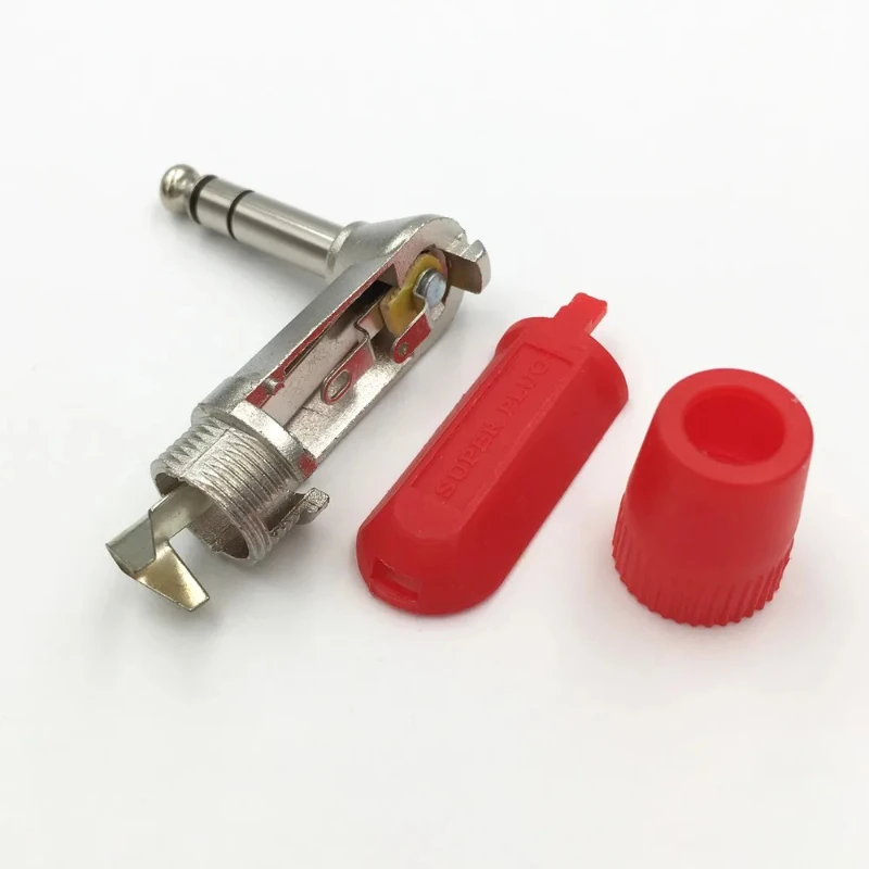 1Pcs 6.35mm 3Pole Stereo Audio Male Plug 6.35 Right Angle Amplifier Microphone Jack 6.5 mm TRS Plug Welding Connector