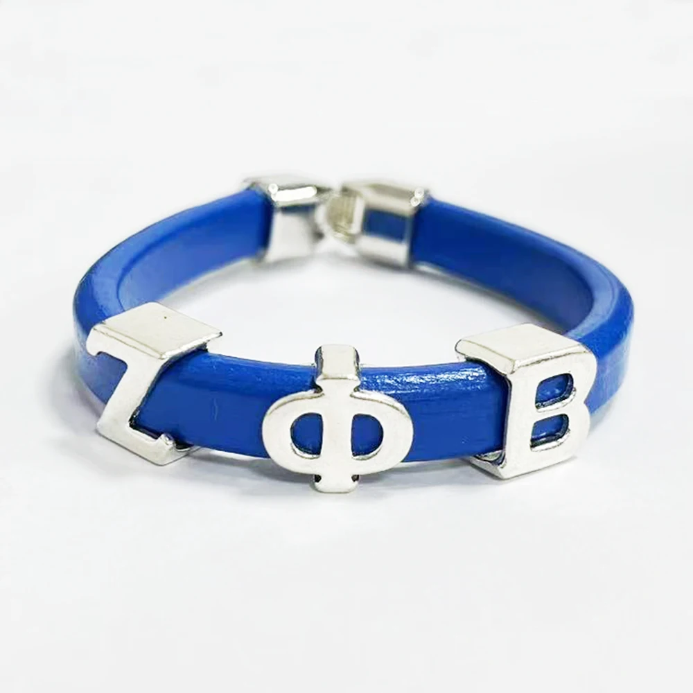 Zeta Phi Beta Sorority Greek Letter Royal Blue Leather Bracelet