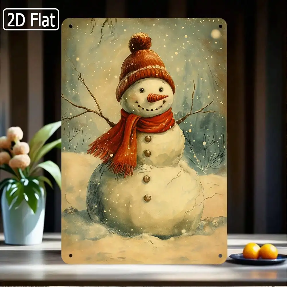 1PC Tin Sign Vintage Snowman - For Home/Bar/Cafe/School/Library/Garage Decor, Christmas Wall Art, 8x12 inch
