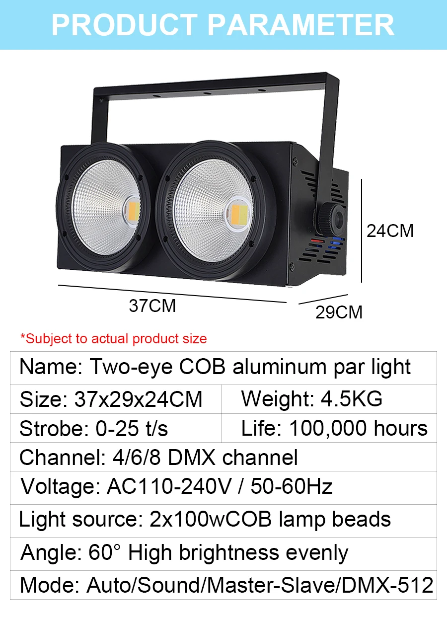 2x100W COB LED Blinder Licht 200W 2in1 Warmweiß Kaltweiß Bühnenlicht 2 Augen DMX Disco Lichter für Hochzeit Bar DJ Weihnachten Li – Detail 2