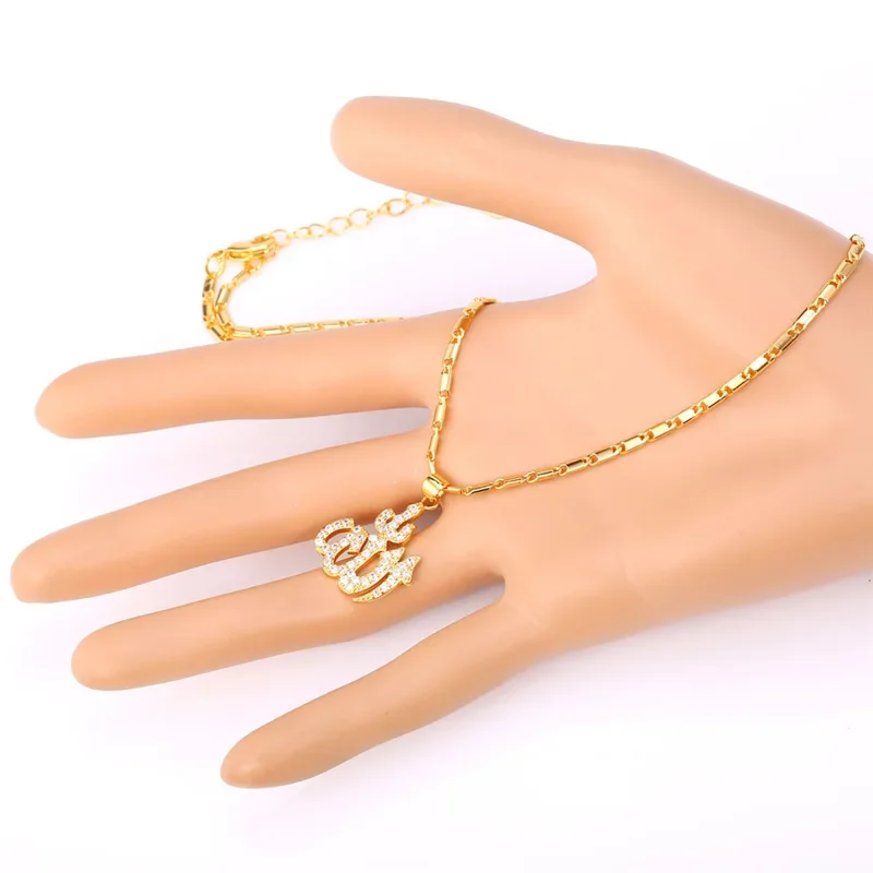 女性のためのイスラムのアラペンダントネックレス,白いキュービックジルコニア,イスラム教徒のジュエリー,シルバーとゴールドの色,u7,p612