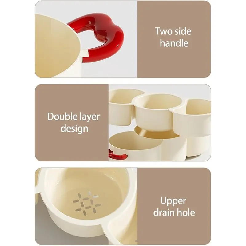 ABJN-Kitchen Tray Multi Functional For Vegetables Draining Holes Divided Compartments Stackable Design Storage Plate C