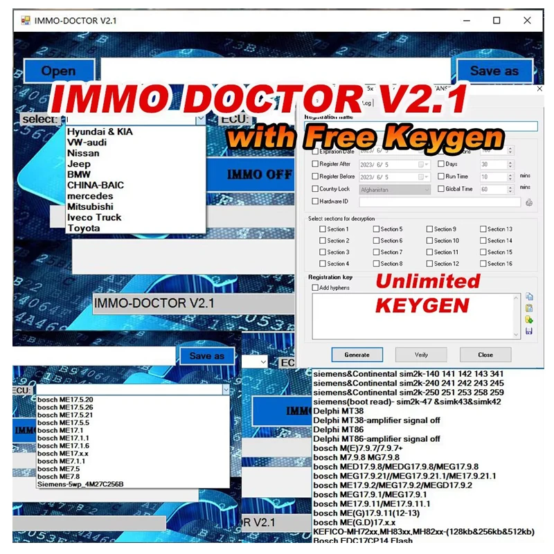 Davinci 1.0.28+IMMO DOCTOR V2.1 + MULTI EDITOR V2 +DTC Remover For KESS KTAG FGTECH + ECM TITANIUM 1.61 Unlimited Keygen tools