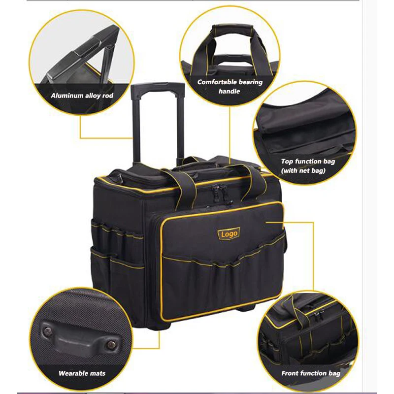 Customized Carpenter Plumber Durable Heavy Duty Storage Wheels Electrician Tool Bag