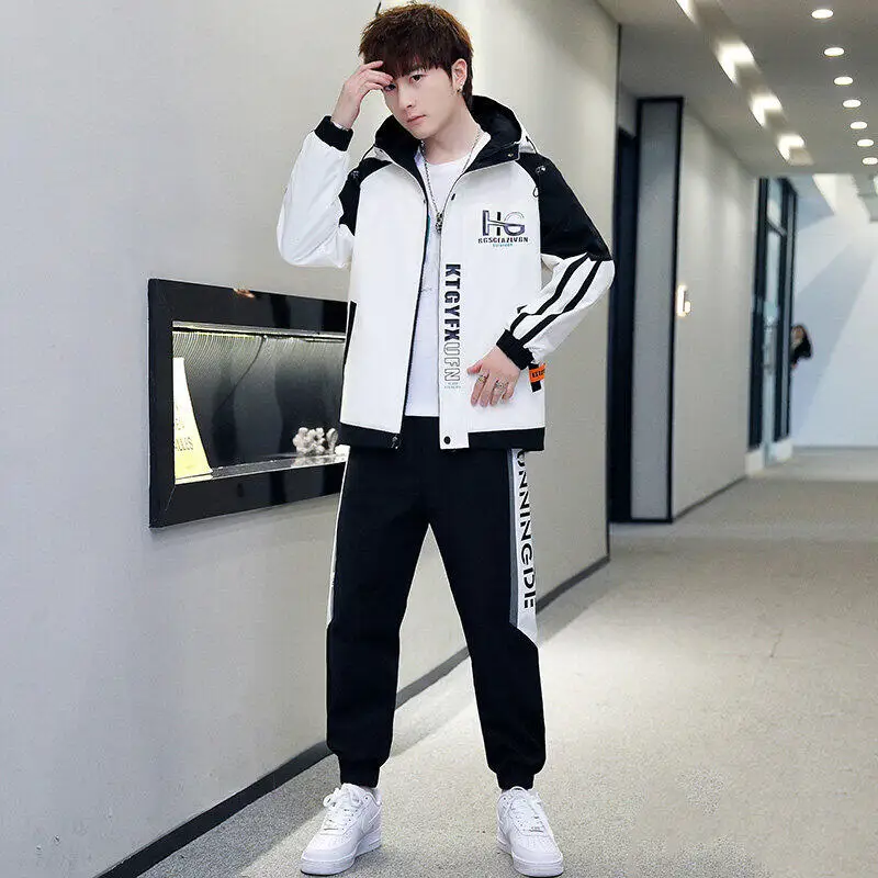 Two-Piece Set Casual Hooded Jackets And Pants Men's Clothing Tracksuit 2025 Spring Autumn Youth Outdoor Sportswear Coats+Joggers