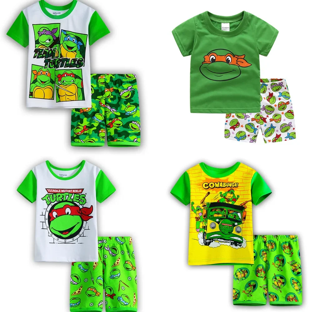 Teenage Mutant Ninja Turtles Pajamas for Children Cartoon Anime Loungewear Boys Baby Short Sleeve Sleepwear Kids Summer Clothing